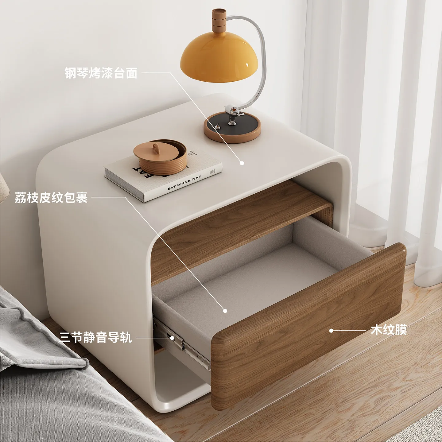 For All solid wood bedside table with wood grain texture small apartment free installation
