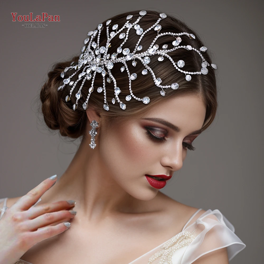 

YouLaPan Fashion Rhinestone Headband Silver Color Luxury Bride Headwear Wedding Hair Ornaments Woman Elegant Party Tiara HP729