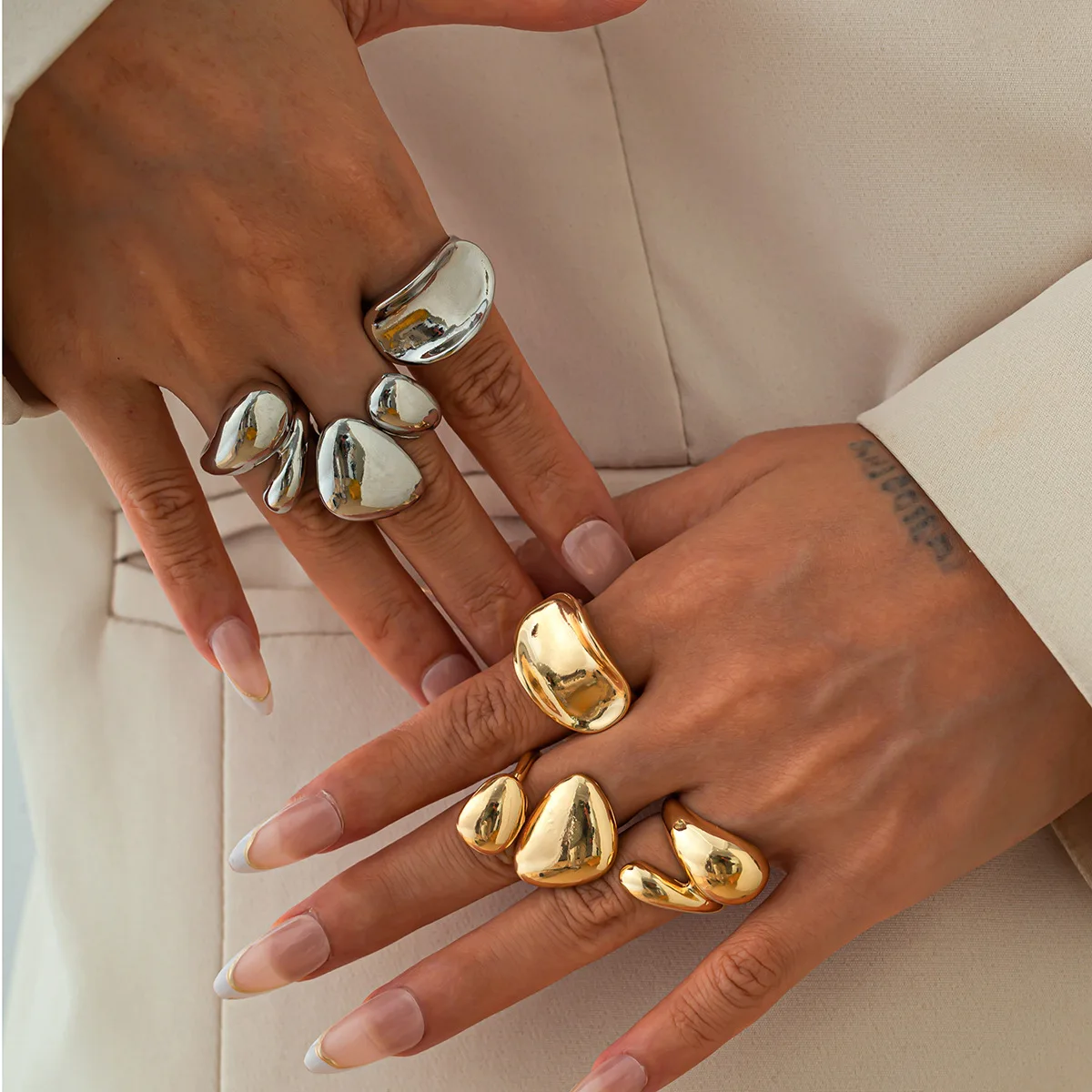 Minimalist Pleated Geometric Hug Ring Set Ins Style Irregular Unique Design Stackable Finger Band for Women