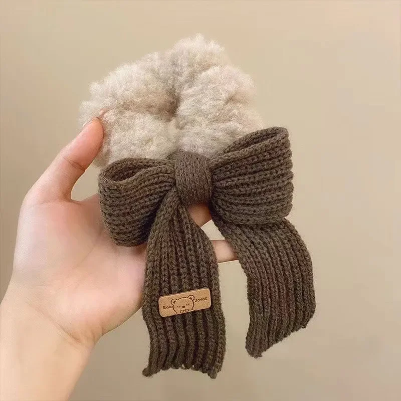 Cute Rabbit Ear Knitted Wool Bow Colorful Hair Rope Scrunchies Sweet Girls Large Hair Ring Head Rope Hair Rubber Band Headwear