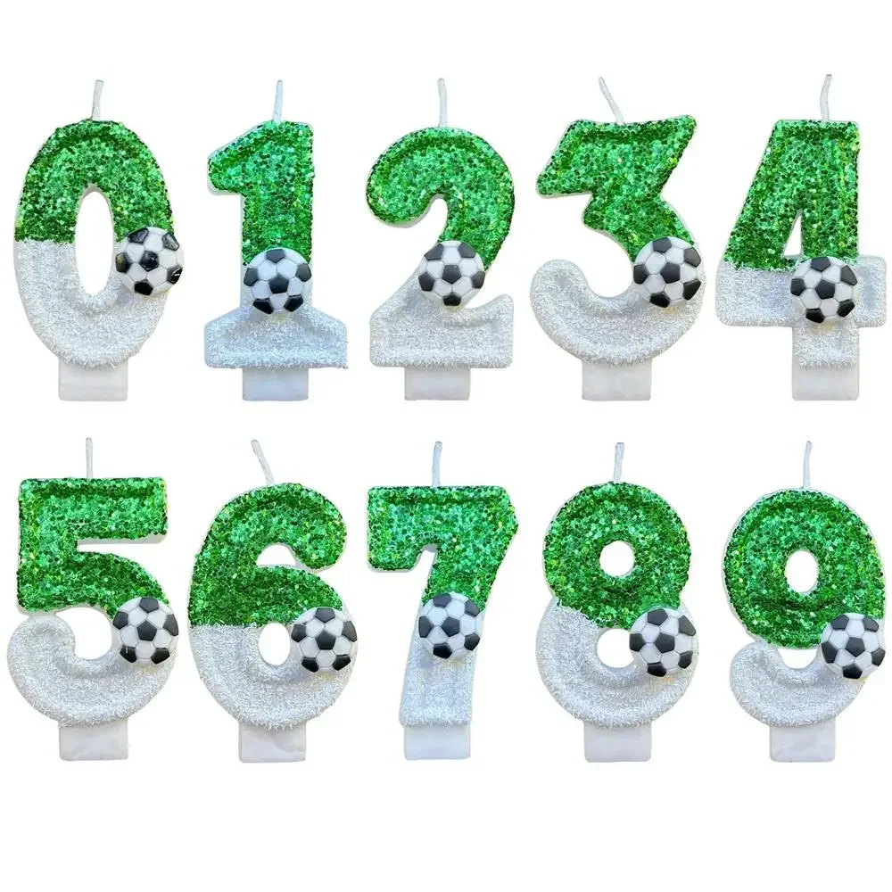 Birthday Number Candles White Soccer Number 0 Birthday Cake Fun Glitter Cupcake Topper for Kids Adults Party Anniversary Supplie