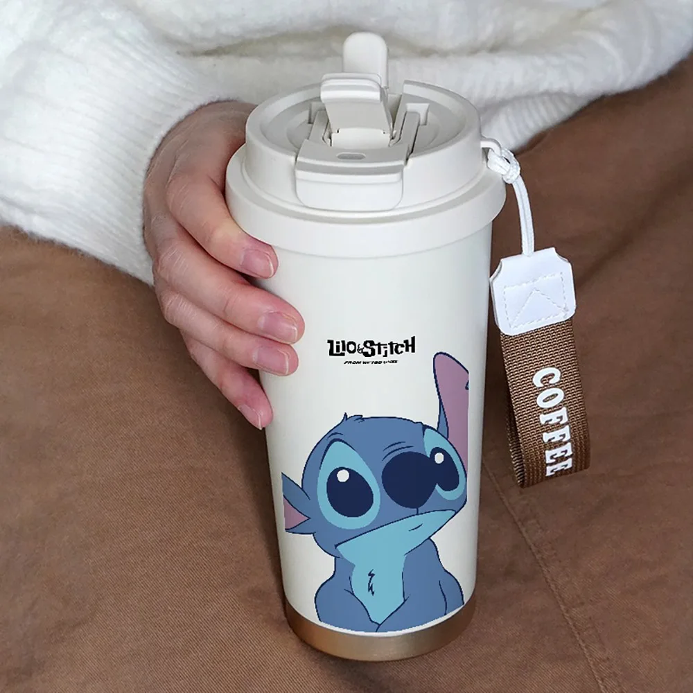 600ML Kawaii Stitch Anime Straw Cup 304 Stainless Cartoon Thermos Cup Portable Double Drinking Water Bottle Gifts For Boys Girls image 6