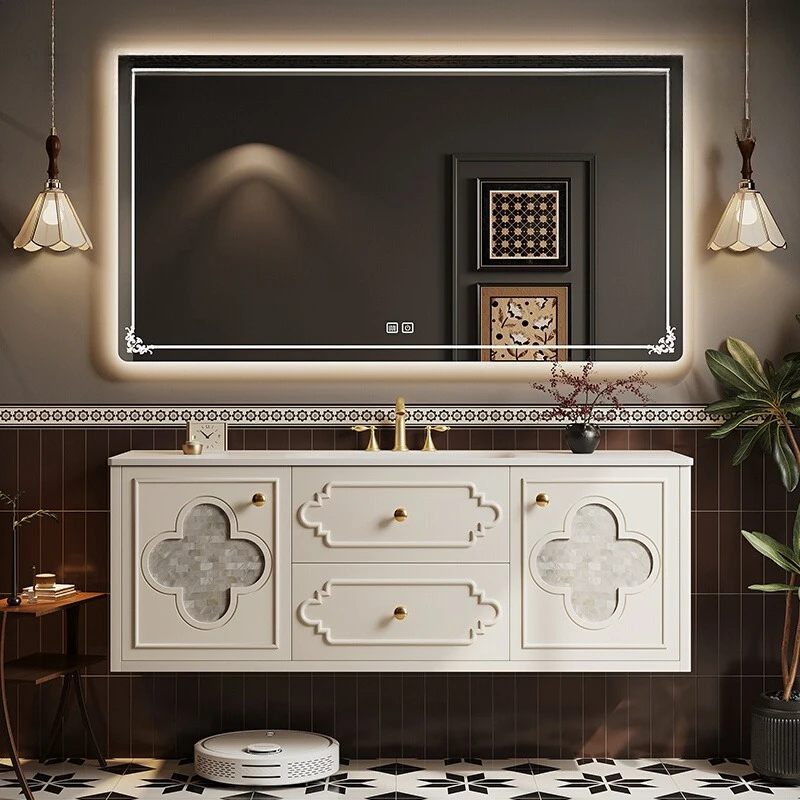 

Oak Led Light Bathroom Cabinet Door Drawers Vintage Girl Bathroom Cabinet Mirror Storage Armario Pra Banheiro Bathroom Furniture