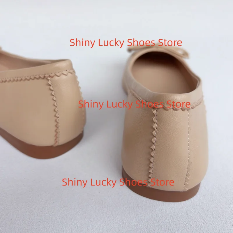 أحذية بعقدة على شكل فراشة للنساء بأصابع مربعة وكعب مسطح وخطوط خياطة فاخرة للنساء باليه ضحلة للسيدات مربوطة بفيونكة Zapatos Mujer #2