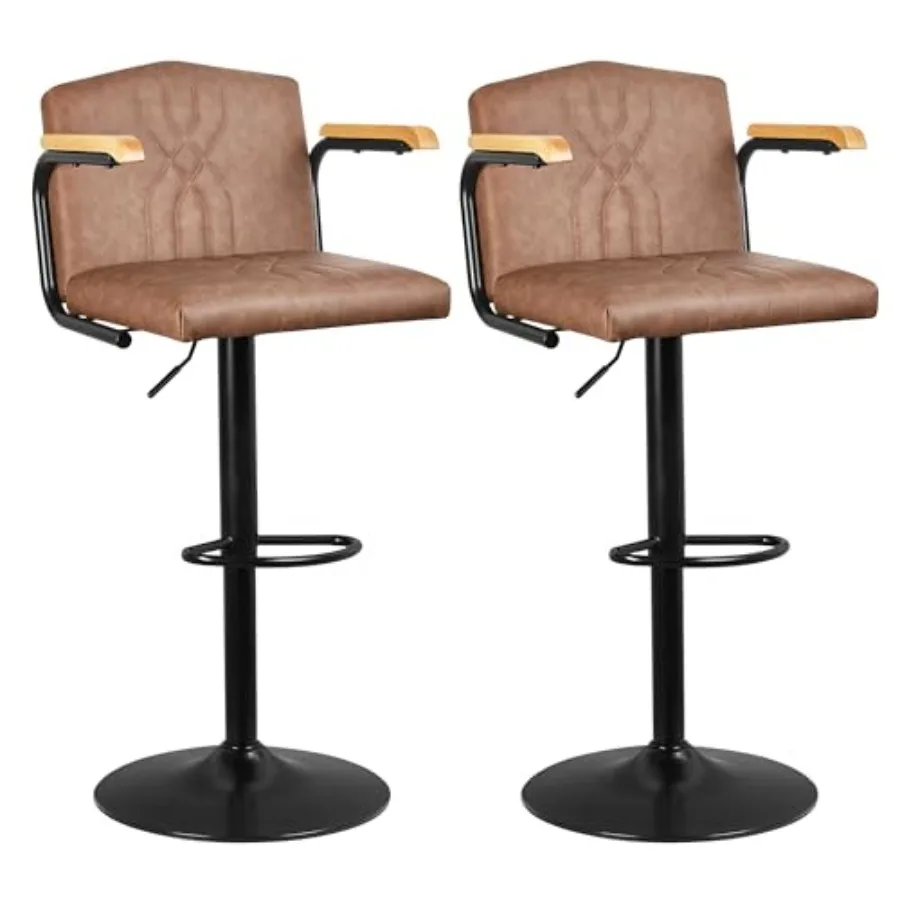 

VECELO Bar Stools Set of 2 Adjustable and Swivel Faux Leather Bar Stools with Backs and Footrest for Kitchen Islands Dining Cou