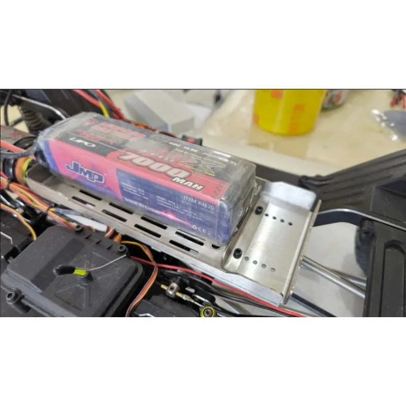 

Stainless Steel Enlarged Battery Tray for 1/7 RLAARLO MK07 JK07 RC Crawler, Adjustable Length Battery Holder with Limit Blocks