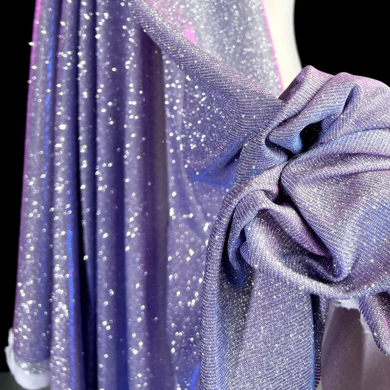 Iridescent Shimmer Elastic Gradient Sequin Fabric Evening Party Dress Performance Clothing Background Shiny Satin Diy Sewing