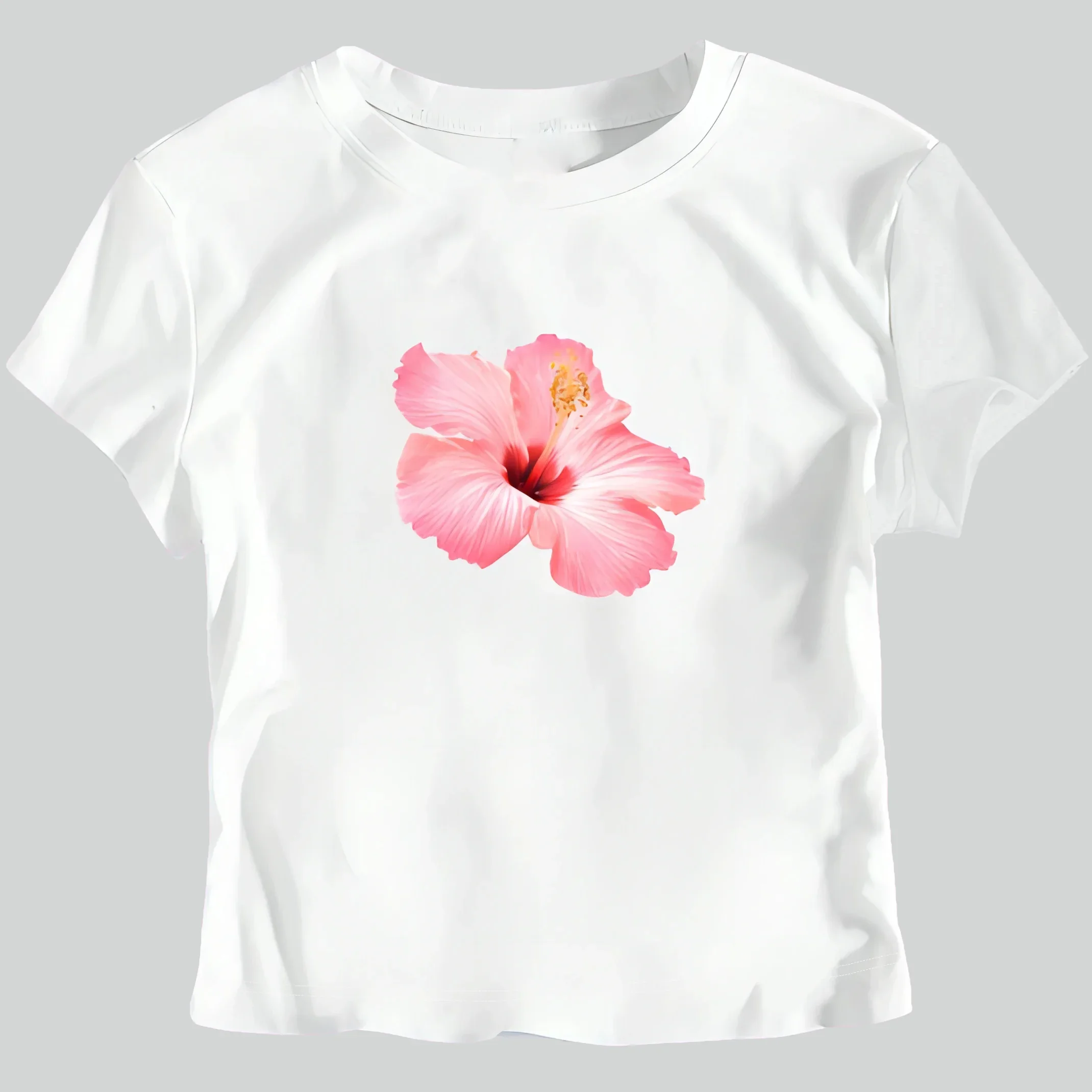 

Pink Hibiscus Flower Print Women T-shirt Fashion Design Graphic Short Sleeve T Shirt Harajuku Summer Unisex Casual Clothing Top