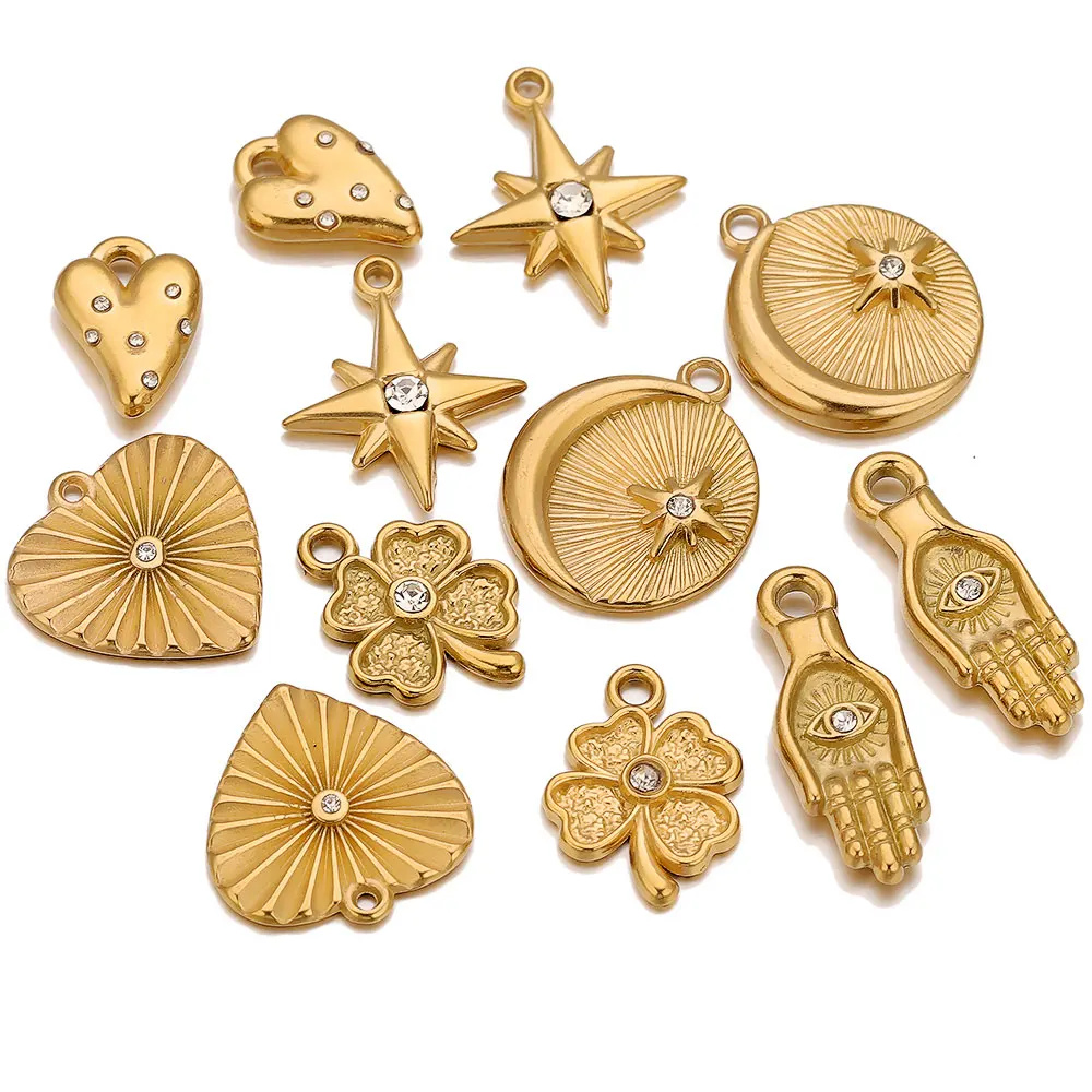

4pcs Stainless Steel Charms Heart Hand Moon Star Palm Charm Connector for DIY Necklaces Jewelry Making Materials Wholesale