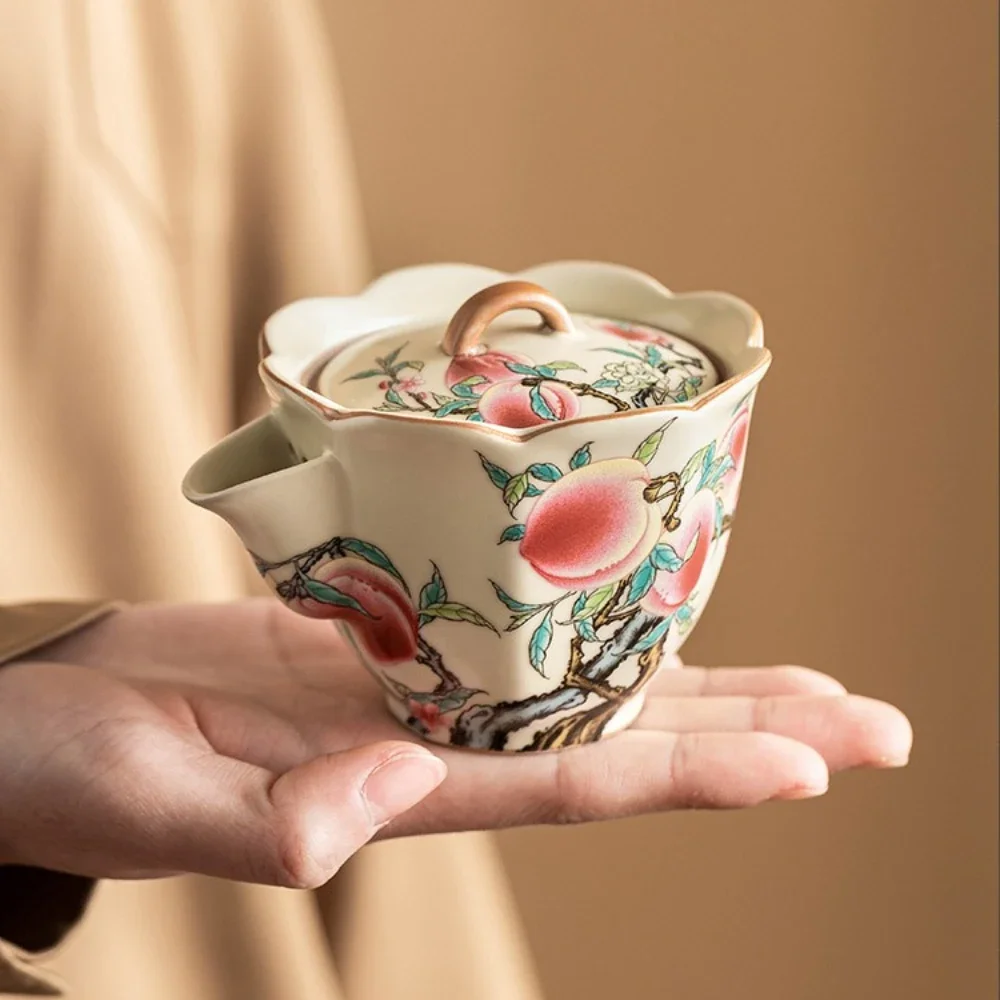 125ML Ru Kiln Pastel Nine Peach Blossom Mouth Hand Grab Pot Household Highend Ceramic Teapot Filter Brewing Teapot KungFu TeaSet