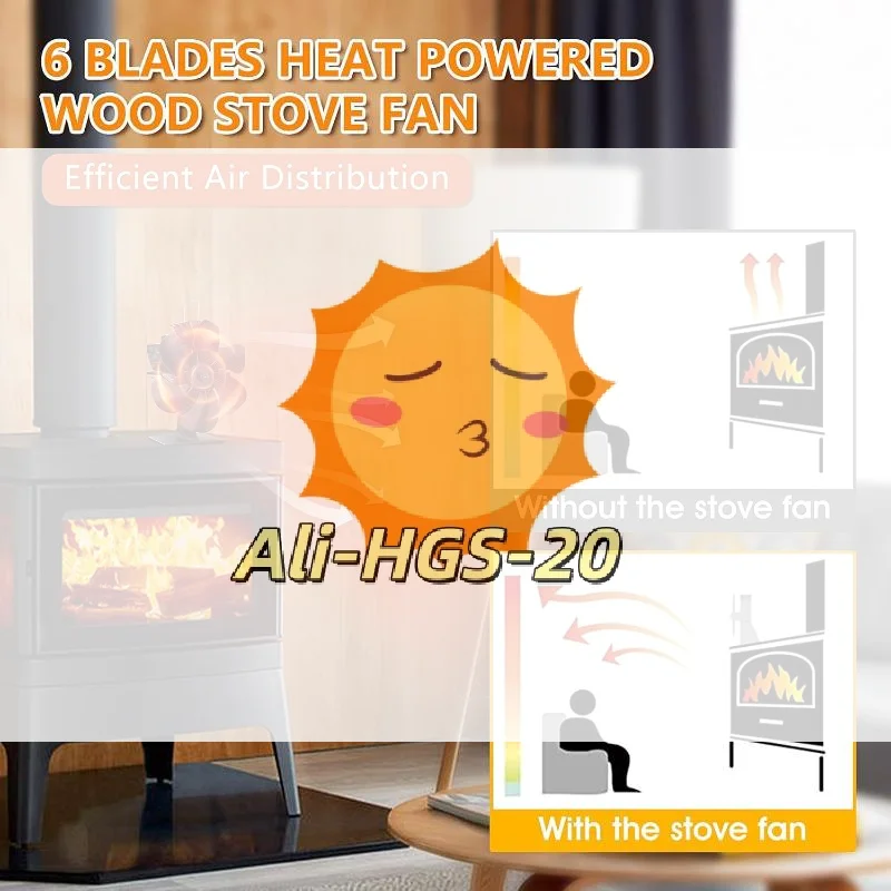 

Вентилятор для печи с 6 лопастями, автономный, бесшумный, для равномерного распределения тепла в дровяных печах и каминах, без электричества