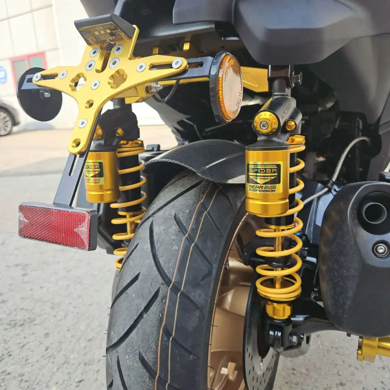 Peredam kejut belakang modifikasi Yamaha, peredam kejut belakang 350mm, lubang pitch, versi olahraga musim semi untuk Yamaha XMAX300 X MAX300