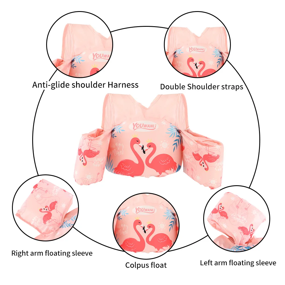 Flotador de brazo de doble hombro no inflable para bebé, equipo de natación con botón de interruptor deslizante, chaleco salvavidas de agua para