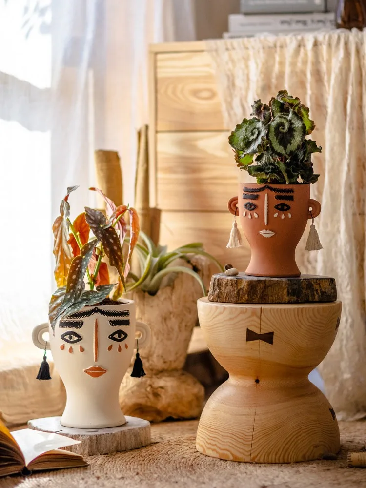 Face Cement Flower Pots Breathable Succulent Plant Potted Plant Art Abstract Decoration Vase Ornament Macetas Para Plantas