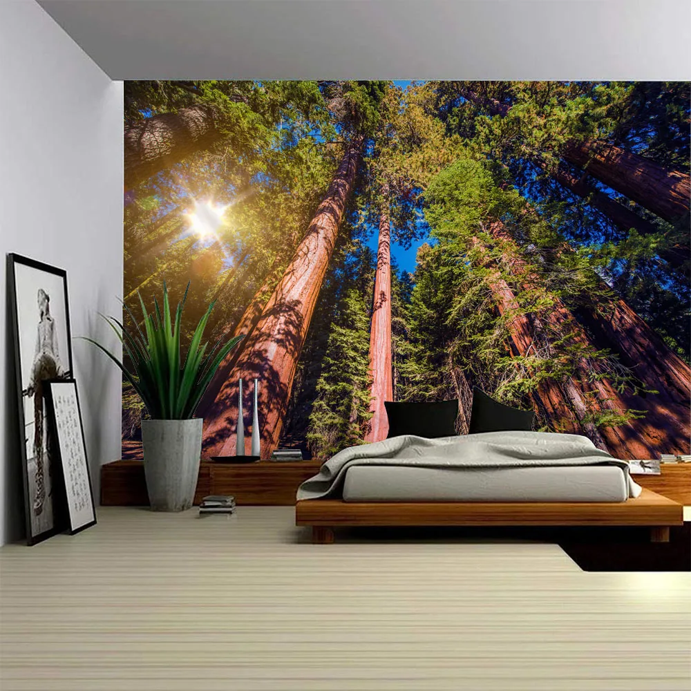 Sunshine Forest Wandteppich, Polyesterstoff, Schlafzimmer, Wohnzimmer, Sofa, Teppich, böhmischer Stil, Kunstdekoration
