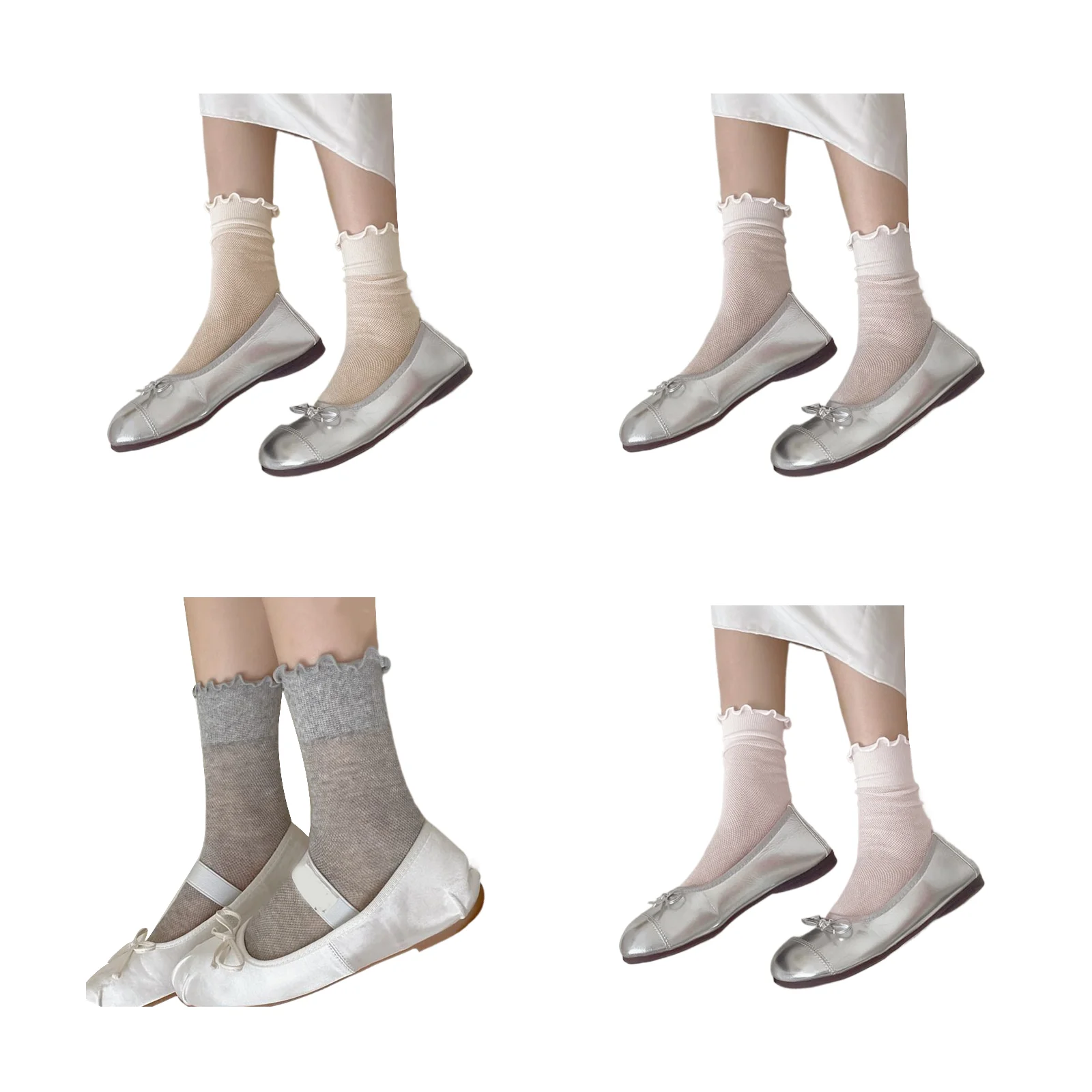 

Summer thin and breathable boneless mesh fungus socks combo pack (1 pair each of khaki/white/dark gray/pink)