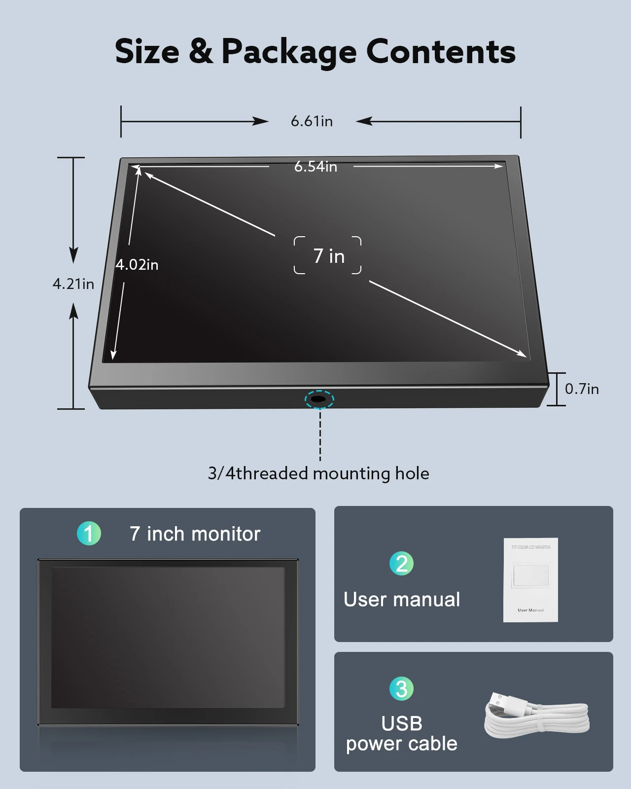 Imagem -06 - Miktver S701h Mini Polegada Tela Industrial hd 1024x600 Hdmi Monitor Tft Painel de Metal Habitação com Entrada av Vga 5v 2a Usb Potência