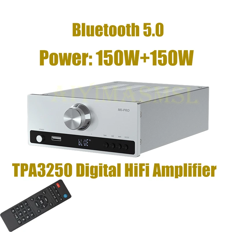 AIYIMA SMSL M6 TPA3250 2.0 Stereo 260W HiFi Amplifier Fiber Coaxial USB Bluetooth 5.0 Remote control Class D Digital  Player