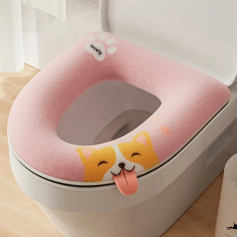 Cute Cartoon Thicken Toilet Seat Cover Mat Winter Warm Soft Washable Mat Seat Case Toilet Lid Pad Cover Bathroom Accessories