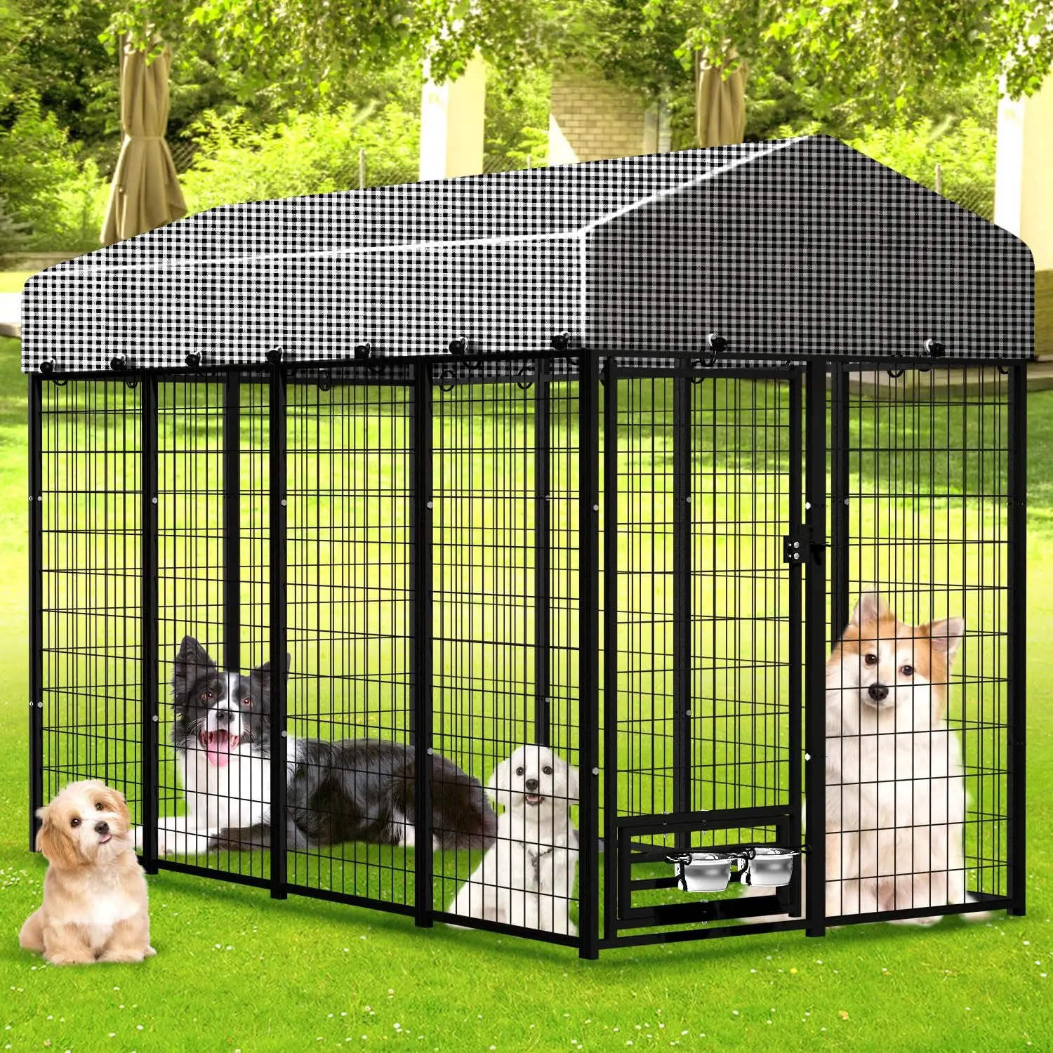 Expandable Large Outdoor Dog kennels Upgraded Pet Palypen Dog House with Removable Waterproof Cover UV -Resistant Roof Outside