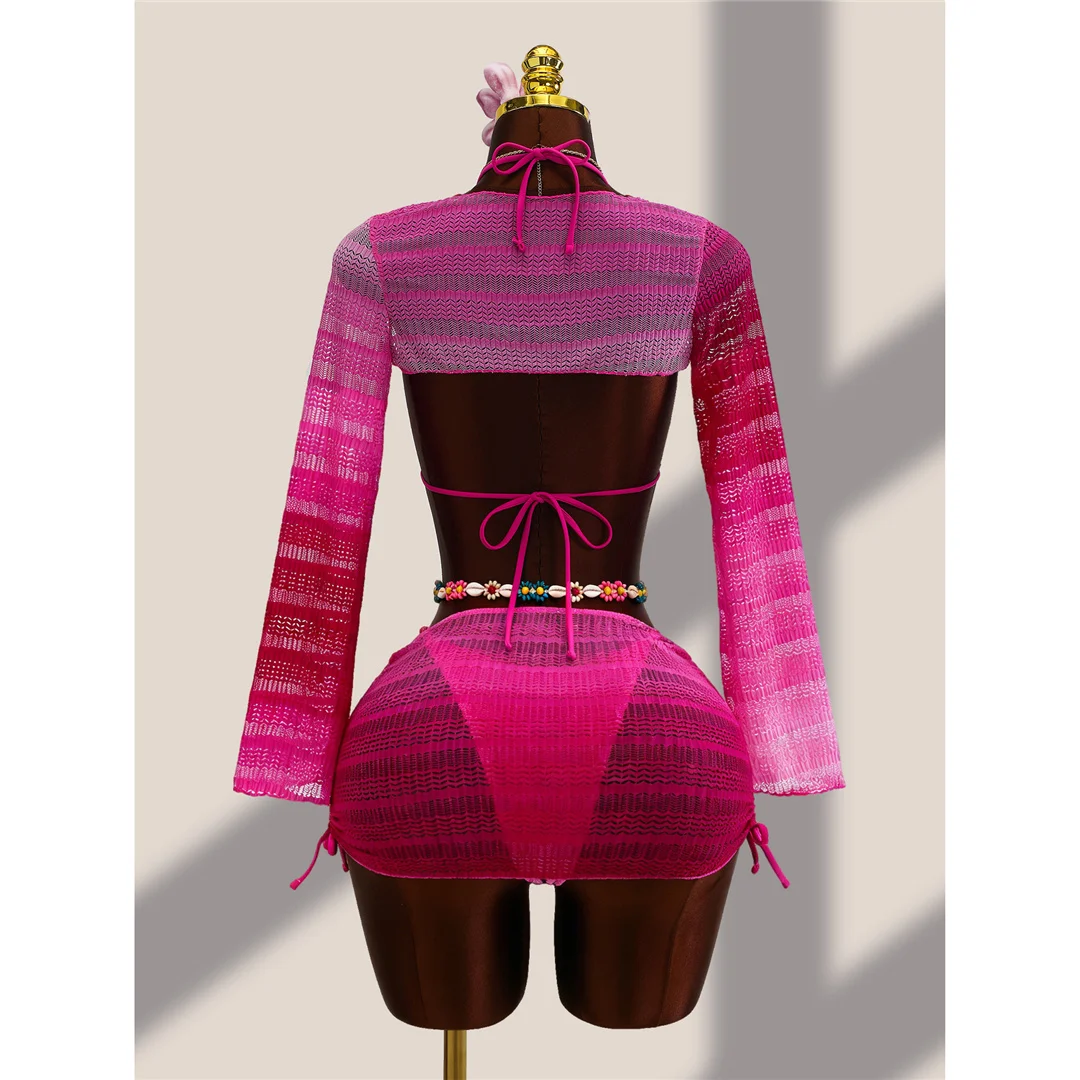 4-teiliges Bikini-Set mit Überwurfrock, Farbverlauf, Damen-Badebekleidung, Badeanzug, Badebekleidung, Badeanzug, Schwimmbekleidung V8303 – Detail 11