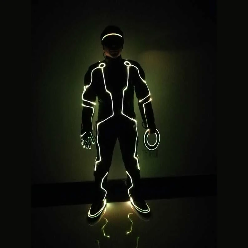 เสื้อผ้าใยแก้วนําแสงส่องสว่างเสื้อผ้าที่ตั้งโปรแกรมได้เสื้อผ้าเต้นรํา LED ส่องสว่างเครื่องแต่งกายสําหรับการแสดงบนเวทีดีเจดิสโก้