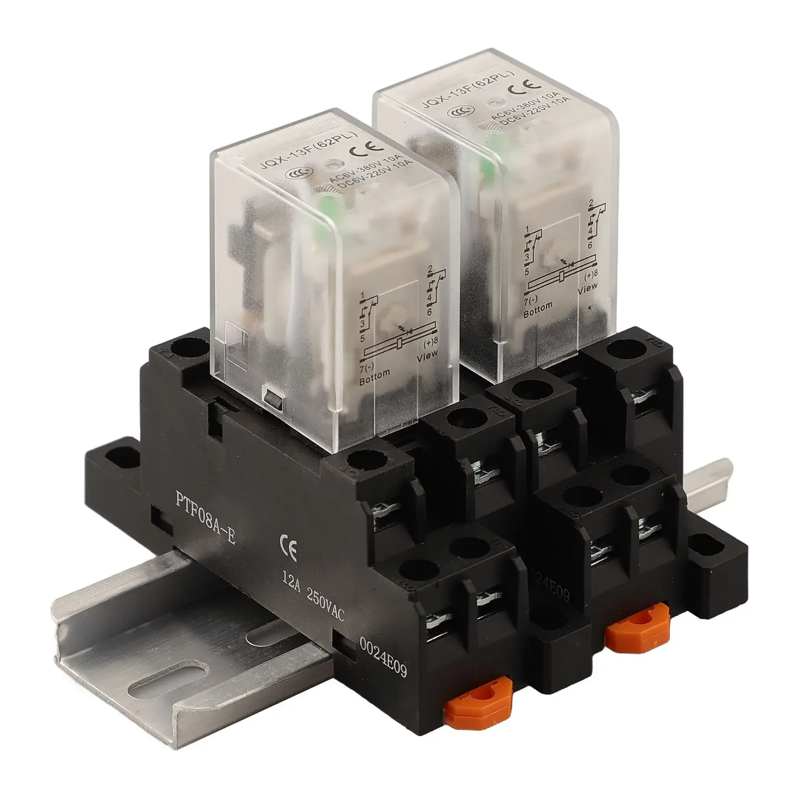 2 Pack of Coil Power Relays with Base and DIN Rail 8 Pin DPDT Configuration LED Light Indicator 10A Switching Capability