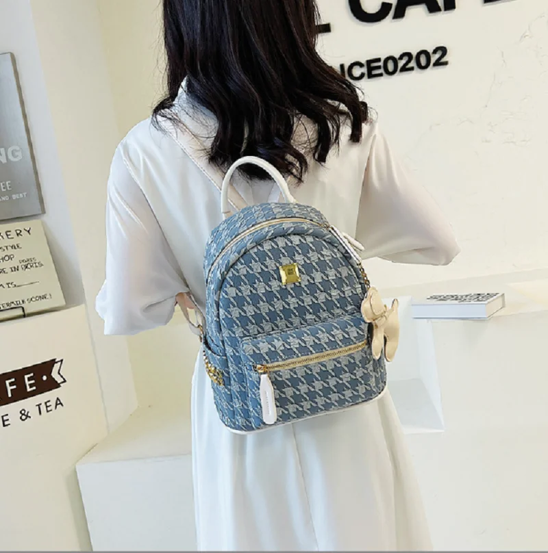 Korean New Fashion Houndstooth Design High Quality Small Backpack Women's Multifunctional Casual Travel Shoulder Bags School Bag