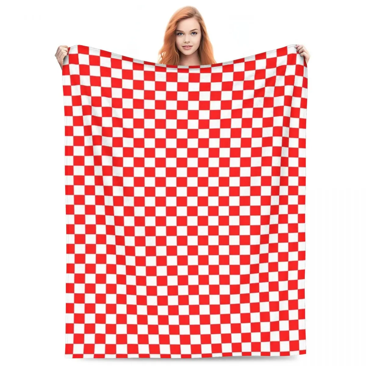 

Christmas Checkerboard Warm Soft Blanket Red and White Squares Camping Throw Blanket Winter Pattern Custom Flannel Bedspread