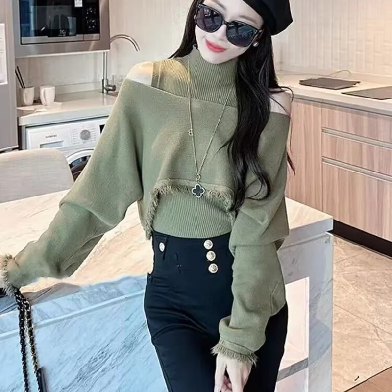 2023 New Women\'s Clothing Long Sleeve Turtleneck Autumn Winter Commuter Slim Casual Solid Color Tassel Sweaters Jumpers