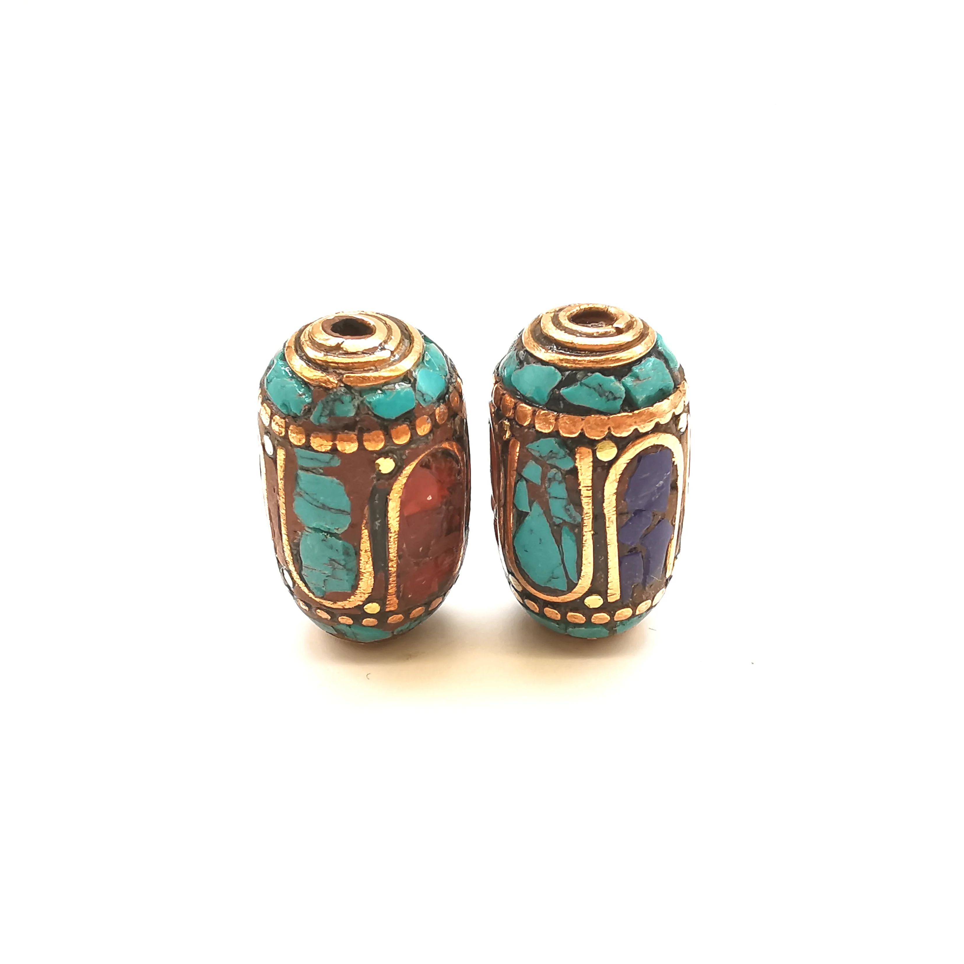 Nepal Hand Metal Beads Inlay Colorful Stone Cylinder Beads DIY Jewelry Accessories NBB398