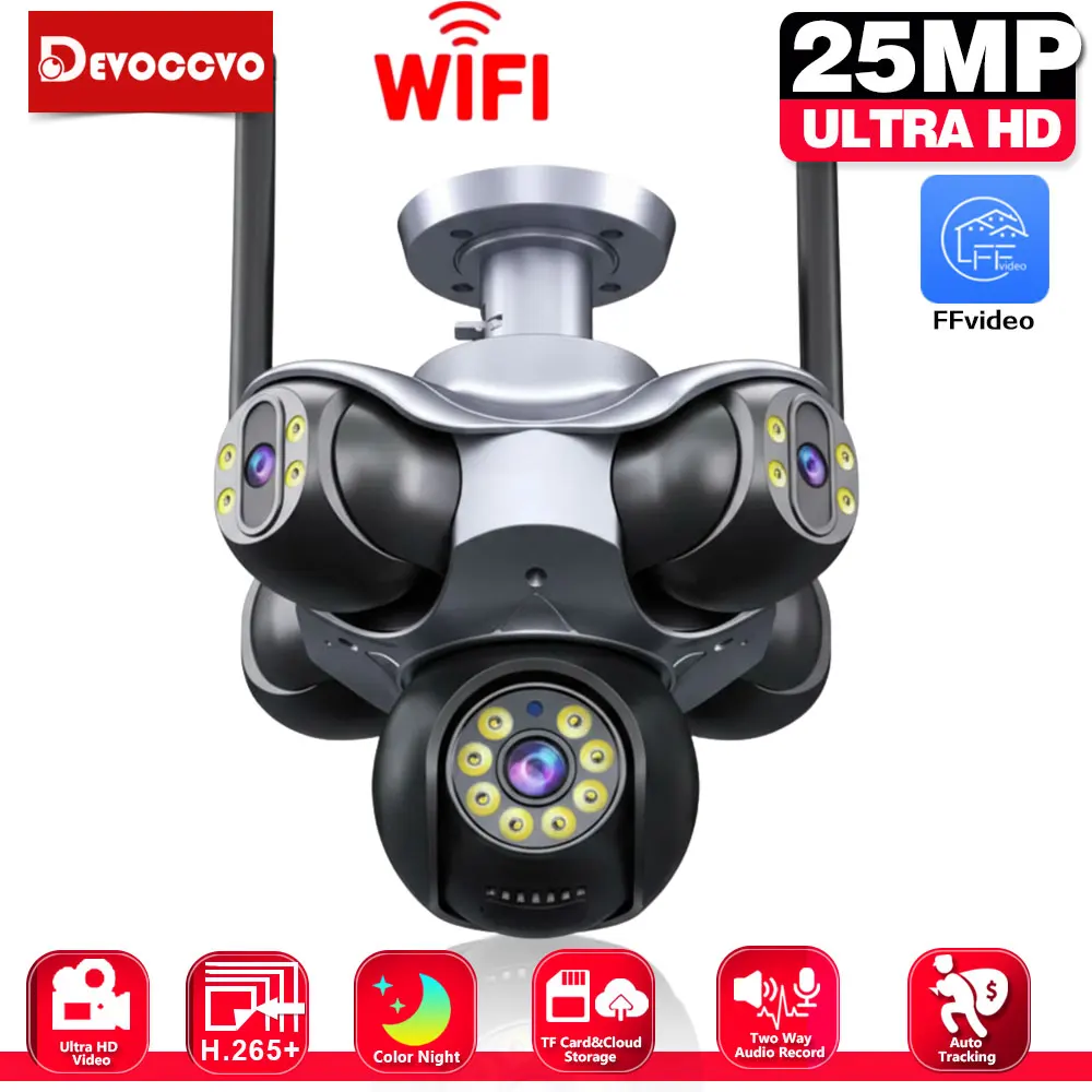 كاميرا أمان بانورامية 4K 25MP واي فاي خارجية مع 5 عدسات و5 شاشات وتتبع تلقائي للمراقبة بالفيديو PTZ CCTV #1