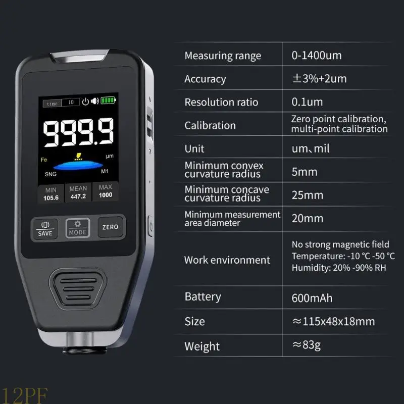 12PF Professional Paint Thickness Analyzers with User Friendly Designs & Multiple Unit Support Easy Carry Paint Measuring Tool