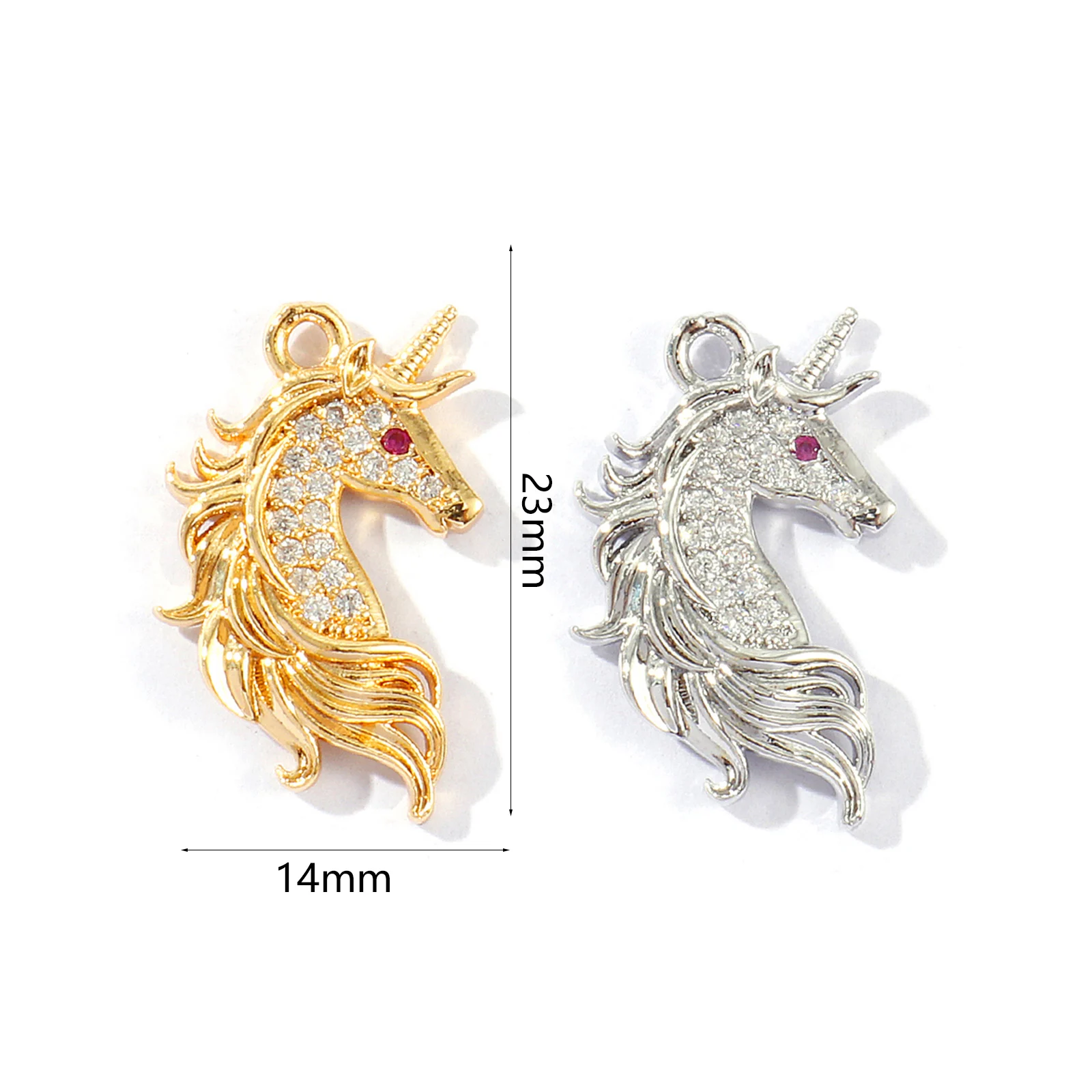 2pcs New Brass Charms Gold Plated Horse Animal Micro Pave Clear Cubic Zirconia Pendants DIY Necklace Jewelry FIndings 23mmx14mm