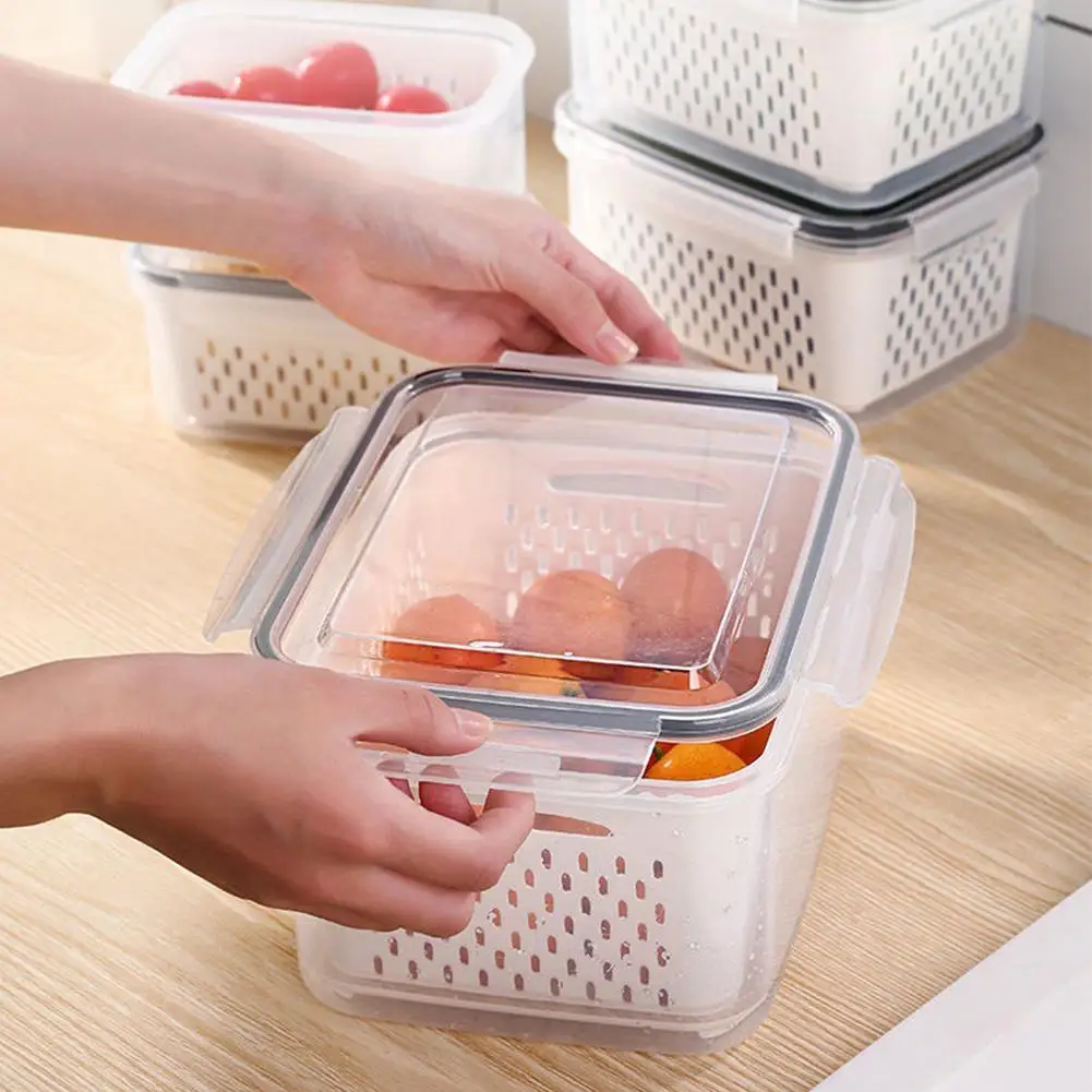 Refrigerator Storage Box Fridge Organizer Vegetable Fruit Fresh Boxes Drain Basket Storage Containers Pantry Kitchen Organizer