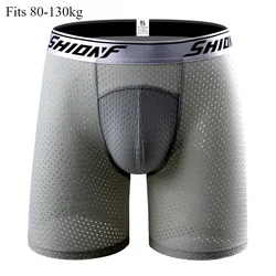 7xL Plus Size Mens Long Leg Boxer Briefs Bugle Pouch No Ride Up Underpants for Men Mesh Hollow Breathable Underwear Sports Trunk