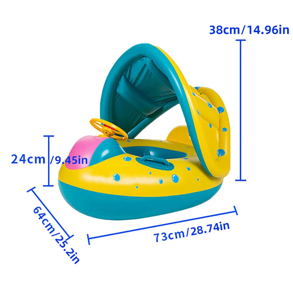 1pc Sunshade Seat Ring With Steering Wheel Baby Swimming Pool Inflatable Floating Seat