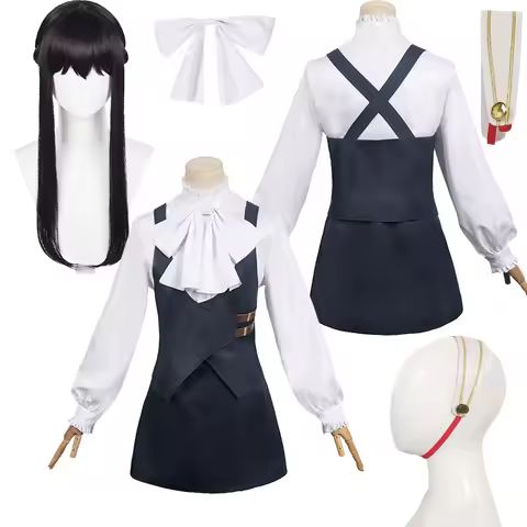Fantasy Women Yor Forger Cosplay Dress Wig Headwear Anime SPY Roleplay Costume For Adult Outfits Halloween Carnival Party Suit