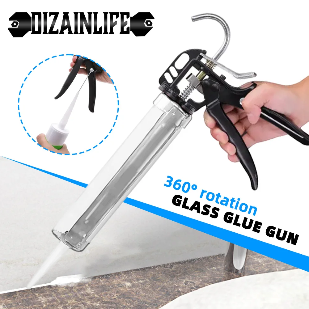 Heavy Duty Sealant Caulking Gun 200/300ml Rotary Glue Gun Labor-saving Manual Sewing Tool Stainless steel Glass Glue Glue