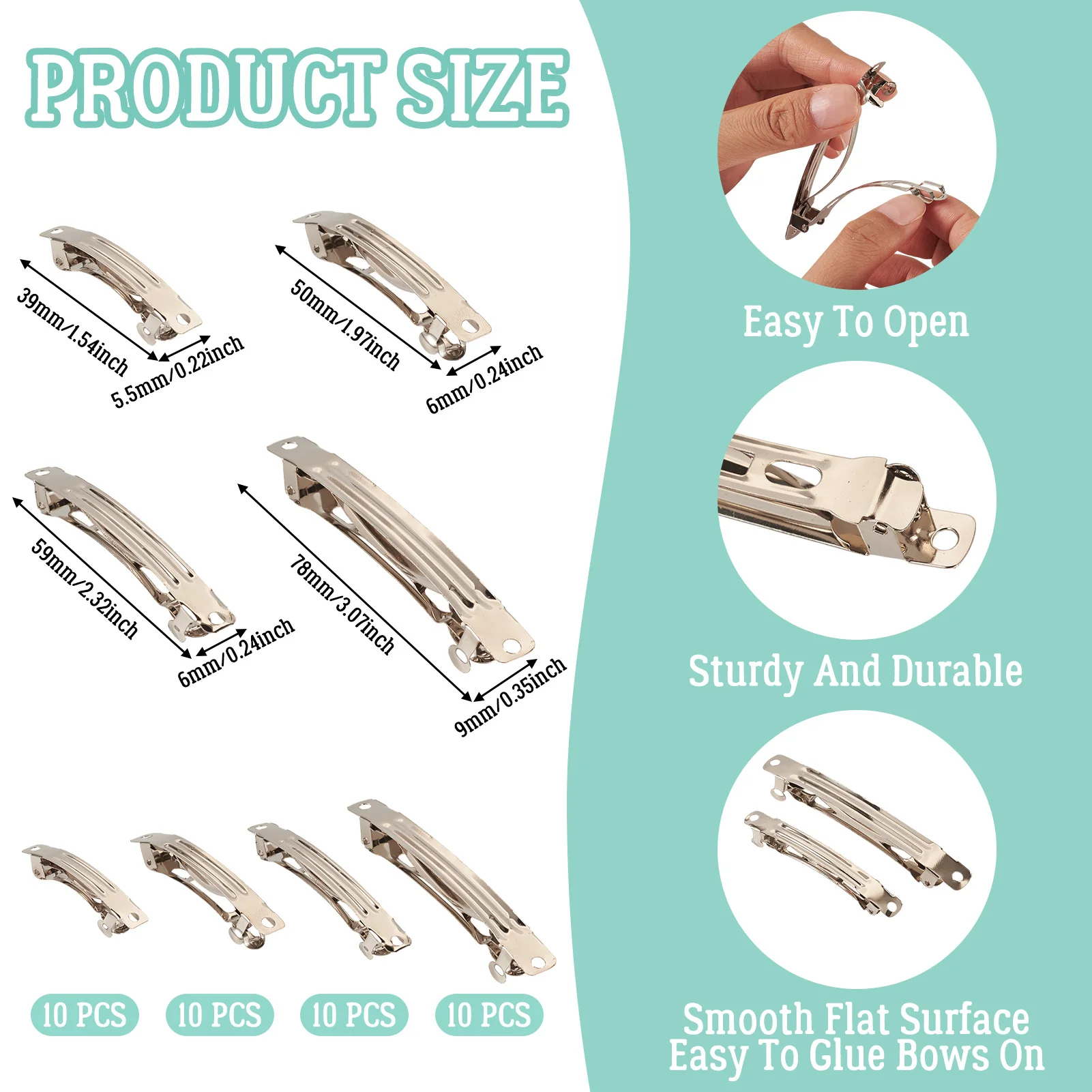 40Pcs Iron French Barrette Hair Clips Bow Hairpins Settings For DIY Jewelry Making Findings 39mm/50mm/59mm/78mm
