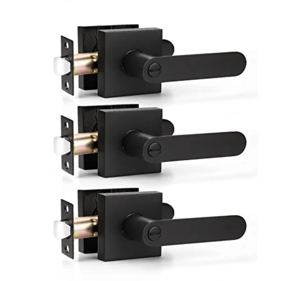 

Door Handles Interior, Matte Door Levers with Lock, Modern Heavy Duty Square Door Locks for Bedroom and Bathroom, Keyless Door