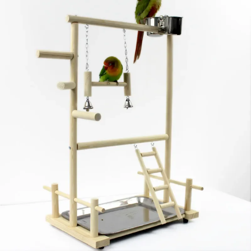 Wood Parrot Playstands With Cup Toys Tray Bird Swing Climbing Hanging Ladder Bridge Cockatiel Playground Bird Perches ZM914