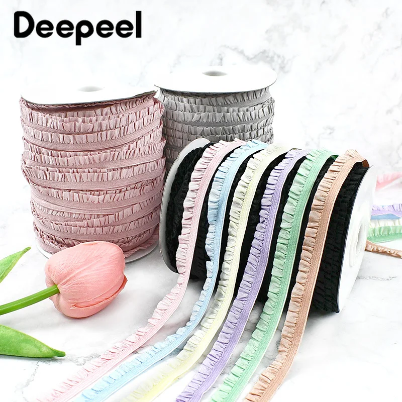 

20/45/90M 10mm Ruffle Lace Elastics Rope Rubber Bands Hairband Stretch Ribbons Garment Decor Elastic Band DIY Sewing Accessories