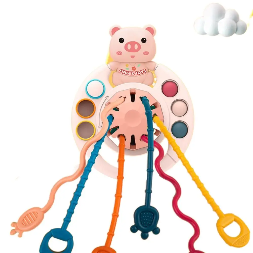 0-12 Months String Sensory Toys Montessori Pull String Silicone Bear 3 In 1 Develop Teething toy Learning Toy Pig Gifts