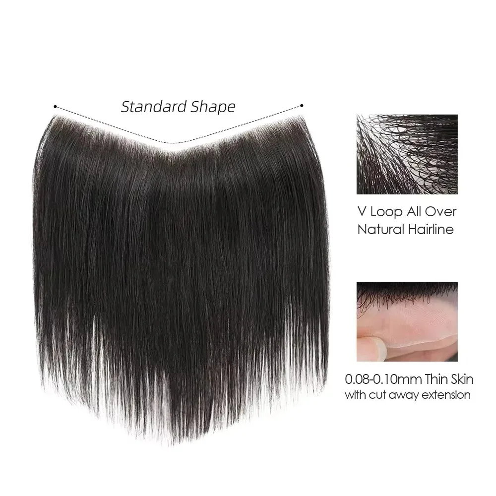 رقيقة الجلد الجبين هيربيسي للرجل وسيم الخامس شكل غير مرئية بولي Hairline شعري الشعر المستعار للذكور الشعر البشري البني لهدايا الكريسماس