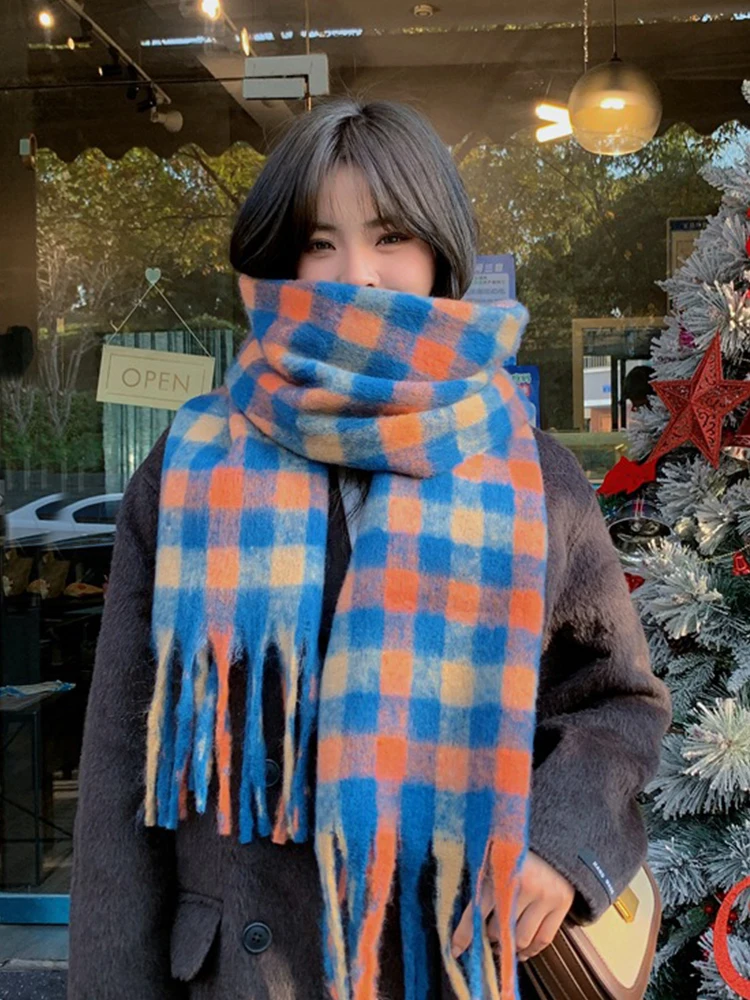 

New Korean Scarf Headscarf Winter Women Ladies Men Preppy Rainbow Plaid Warm Soft Scarve Pashmina Mujer Male Foulard Wrap Shawl