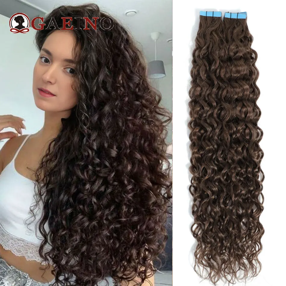 Tape In Human Hair Extensions Water Wave Invisible Seamless Curly Tape In Hair Extensions Tape in Curly Human Hair 12-26Inch