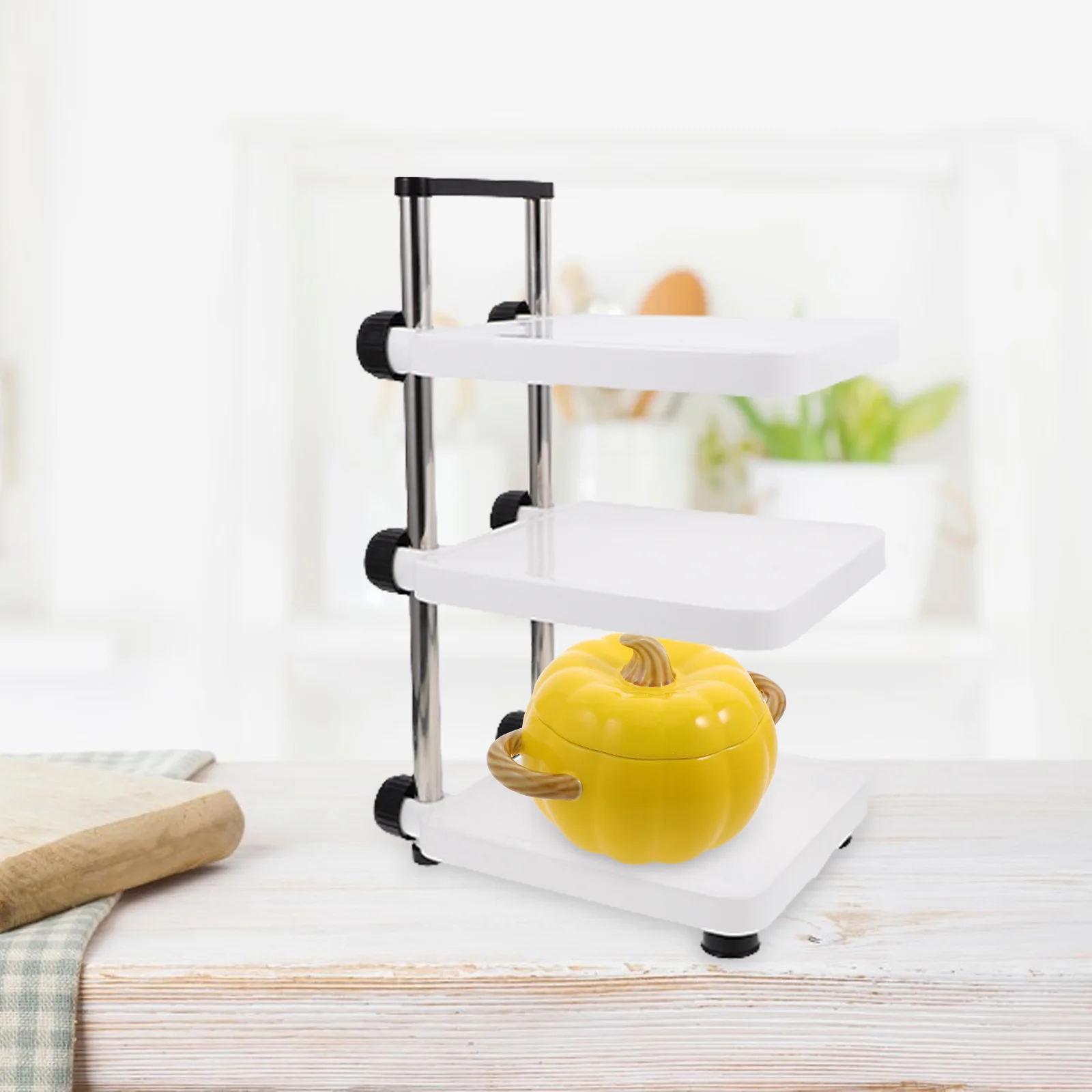 

3-Tier Kitchen Shelf Heavy Duty Metal Pot Rack Countertop Organizer Multi-function Pan Holder Storage Solution Cookware