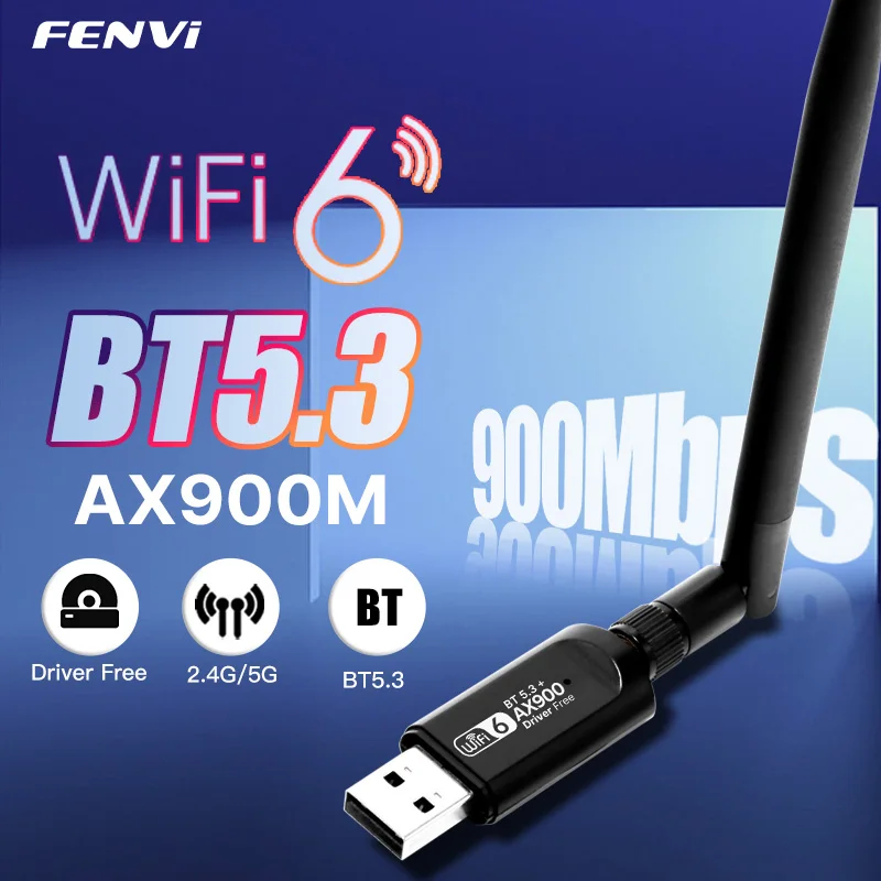 WiFi 6E AX900Mbps BT 5.3 Wireless USB Adapter Dual Band 2.4G/5GHz Wireless Receiver For PC/Laptop Driver Free For Win10/11