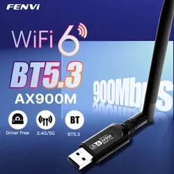 WiFi 6E AX900Mbps BT 5.3 Wireless USB Adapter Dual Band 2.4G/5GHz Wireless Receiver For PC/Laptop Driver Free For Win10/11